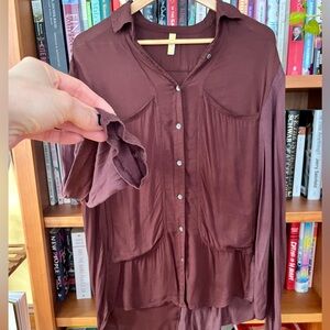 Free People Slouchy Brown Button-Up